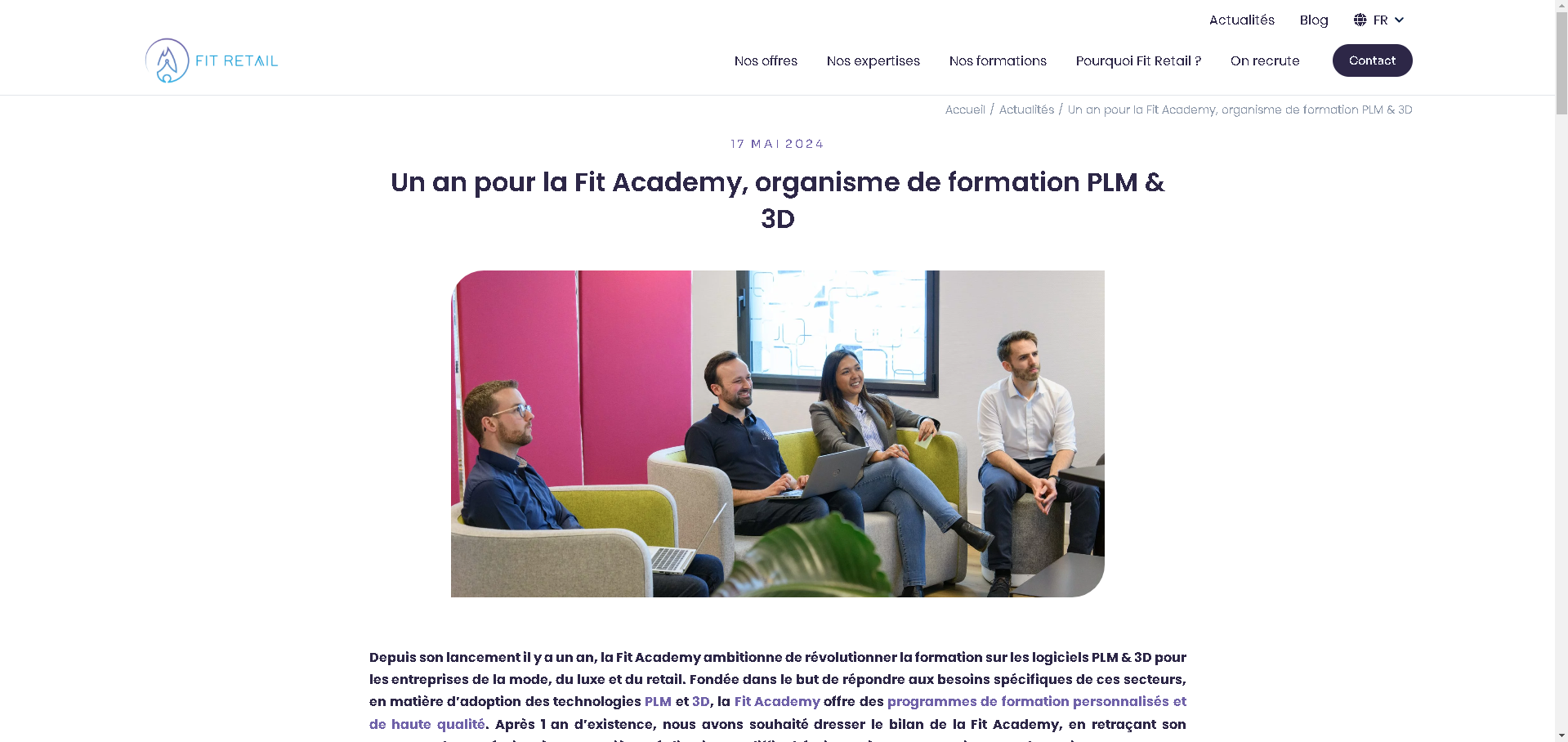 Article SEO sur les 1 an de la Fit Academy